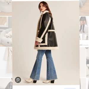 NWT- Abercrombie & Fitch Oversized Sherpa-lined Vegan Leather Coat